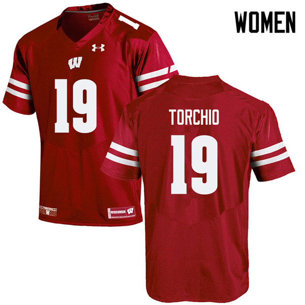 Women #19 John Torchio Wisconsin Badgers College Football Jerseys Sale-Red